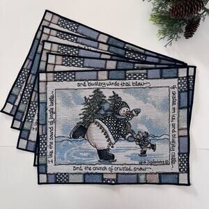 VTG Set of 5 Mohawk Home Woven Placemats Heidi Satterberg Snowman Iceskating USA
